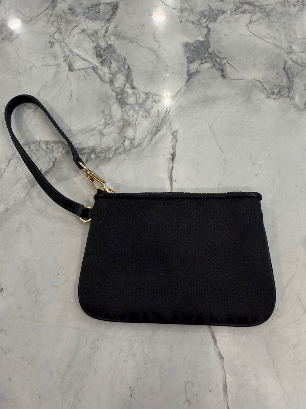 Michael Kors Black Nylon Wristlet Pouch Gold-Tone Hardware